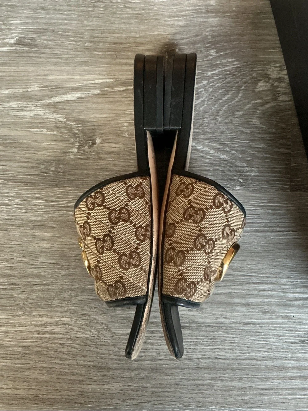 Authentic Gucci Beige Brown GG Canvas Slide Mules with Gold Double G - Picture 6 of 7